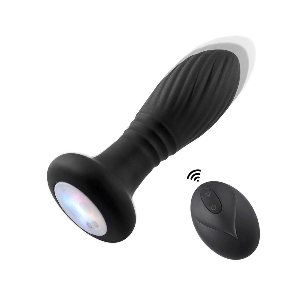 Silikonowy czarny świeciący korek analny: 9 trybów wibracji oraz 9 unikalnych prędkości pchnięć