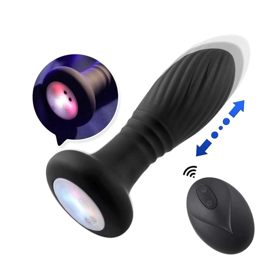 Silikonowy czarny świeciący korek analny: 9 trybów wibracji oraz 9 unikalnych prędkości pchnięć