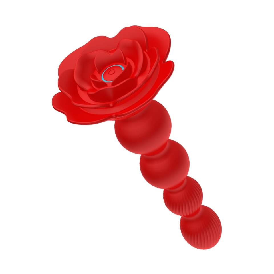 Czerwone silikonowe koraliki analne z pilotem w kształcie róży- z funkcją obrotową