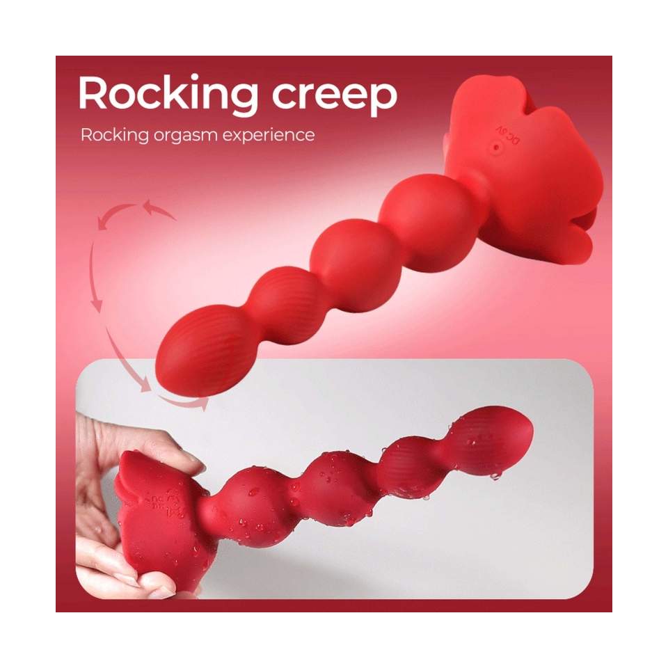 Czerwone silikonowe koraliki analne z pilotem w kształcie róży- z funkcją obrotową