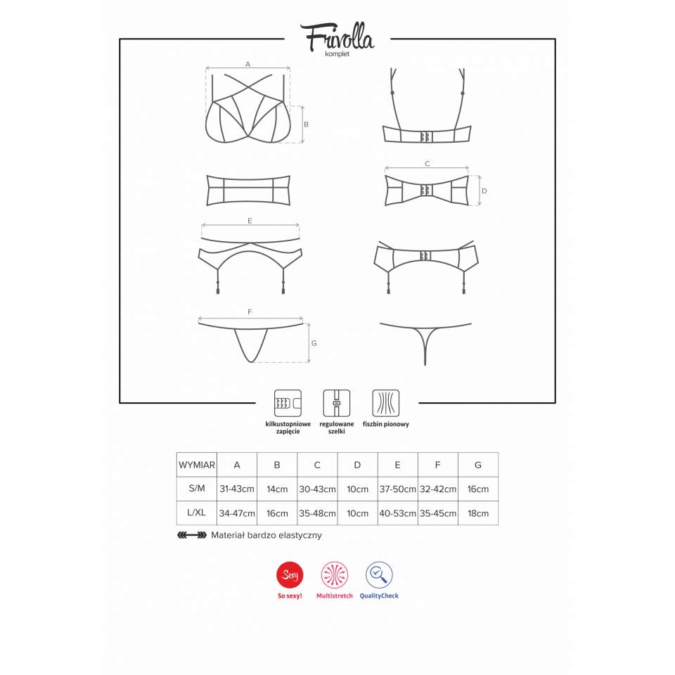 Wyjątkowy 4-częściowy czarny komplet Obsessive Frivolla