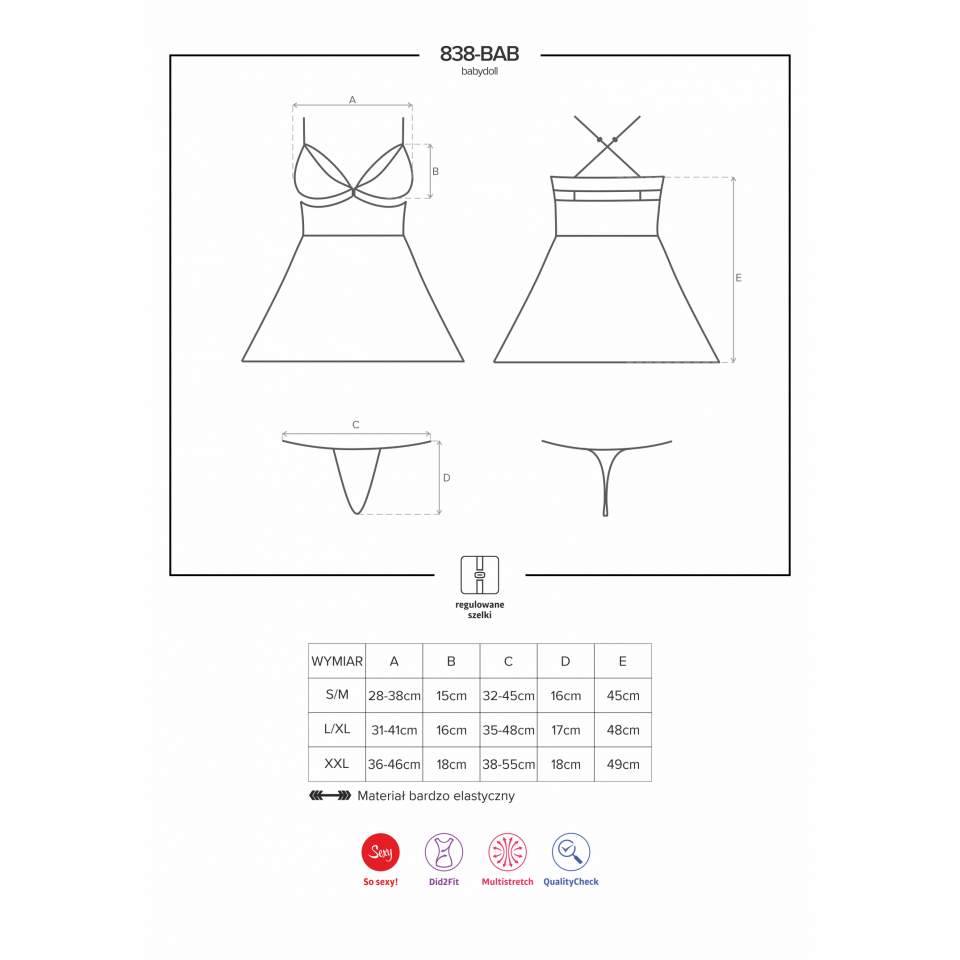 Czarna koszulka babydoll Obsessive 838-BAB w komplecie ze stringami