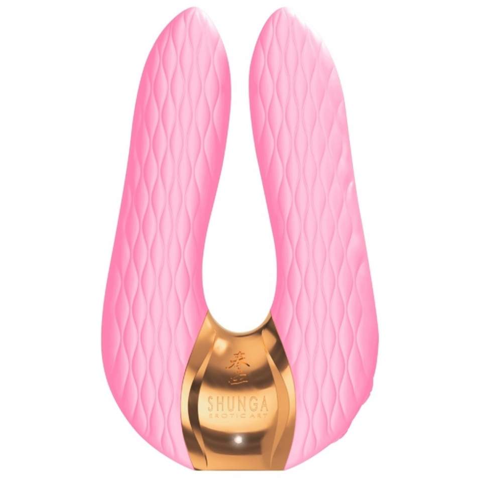 Luksusowy podwójny wibrator z 2 elastycznymi wibro-palcam wykonany z silikonu w kolorze różowym