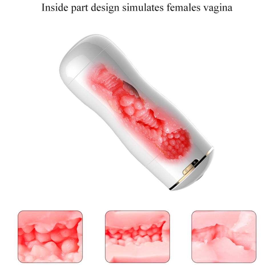 Duży podwójny masturbator: usta-wagina, 7 funkcji intensywnych wibracji, pulsacji i eskalacjil, ładowany USB w kolorze białym