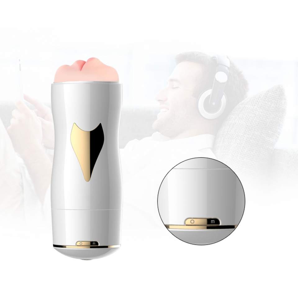 Duży podwójny masturbator: usta-wagina, 7 funkcji intensywnych wibracji, pulsacji i eskalacjil, ładowany USB w kolorze białym