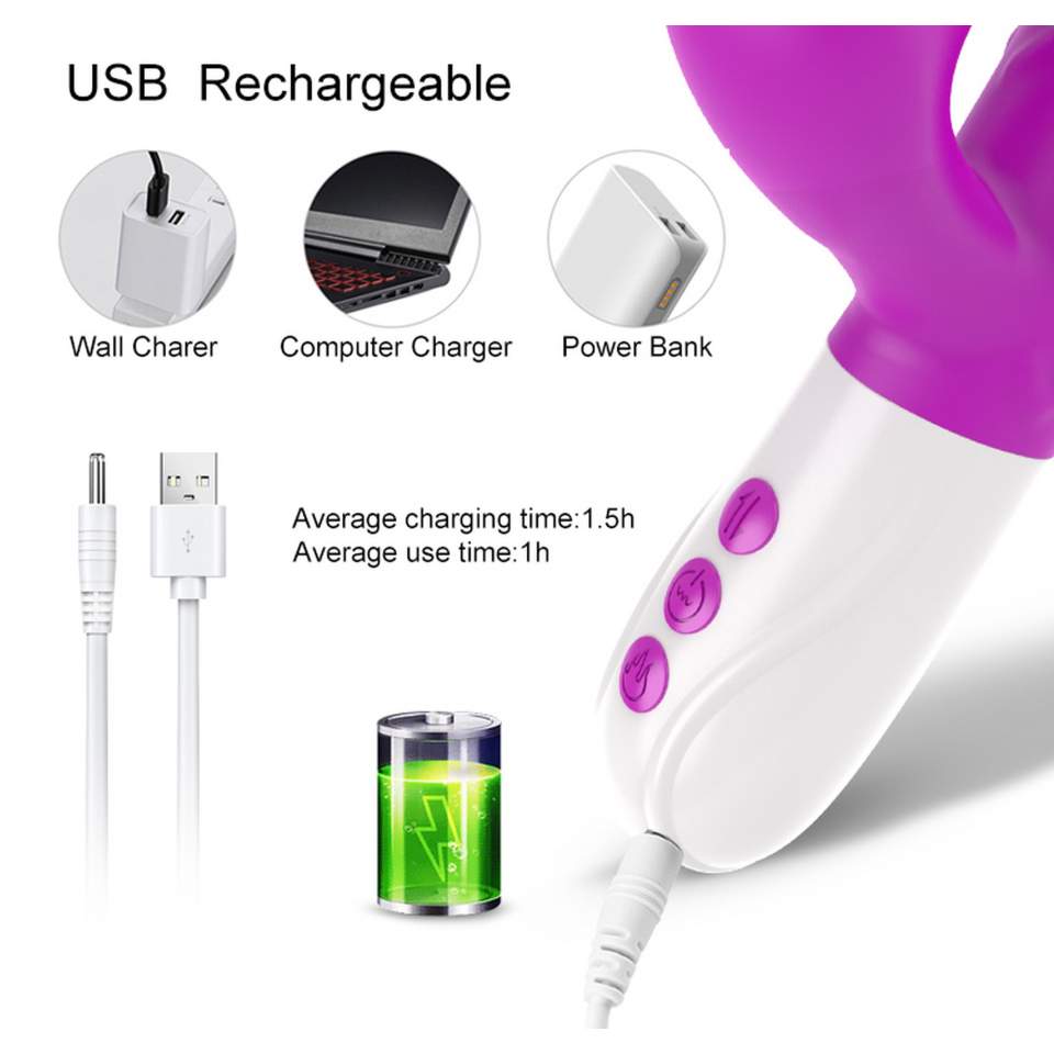 Wibrator silikonowy łączy ruch posuwisto-zwrotny z rotacją oraz funkcją ogrzewania w kolorze fioletwym