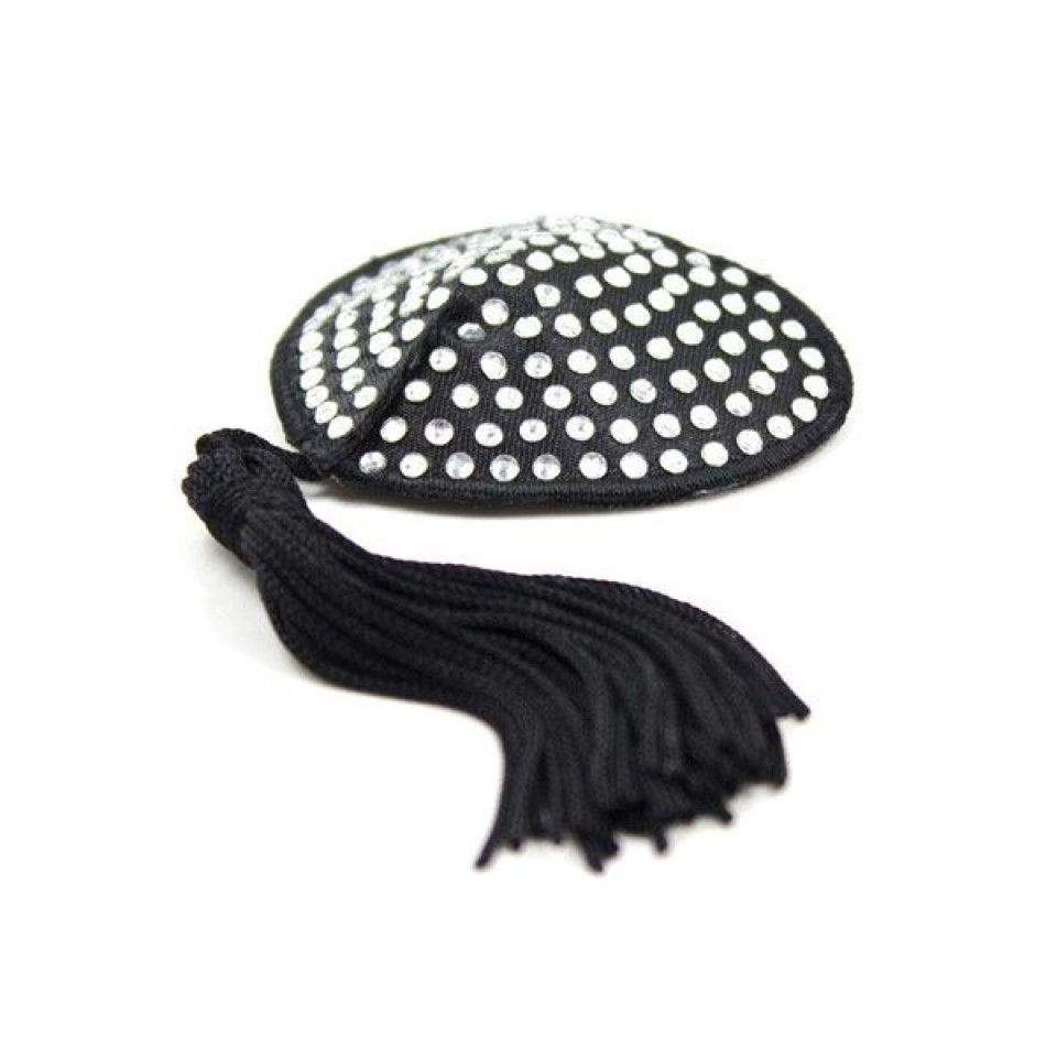 Urocze, samoprzylepne nakładki na sutki w kształcie serduszka z frędzelkami zdobione błyszczącymi kryształkami