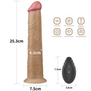 Realistyczne silikonowe dildo: 10 trybów wibracji i obrotów,  zdalnie sterowane oraz ładowanie USB- 25,3cm