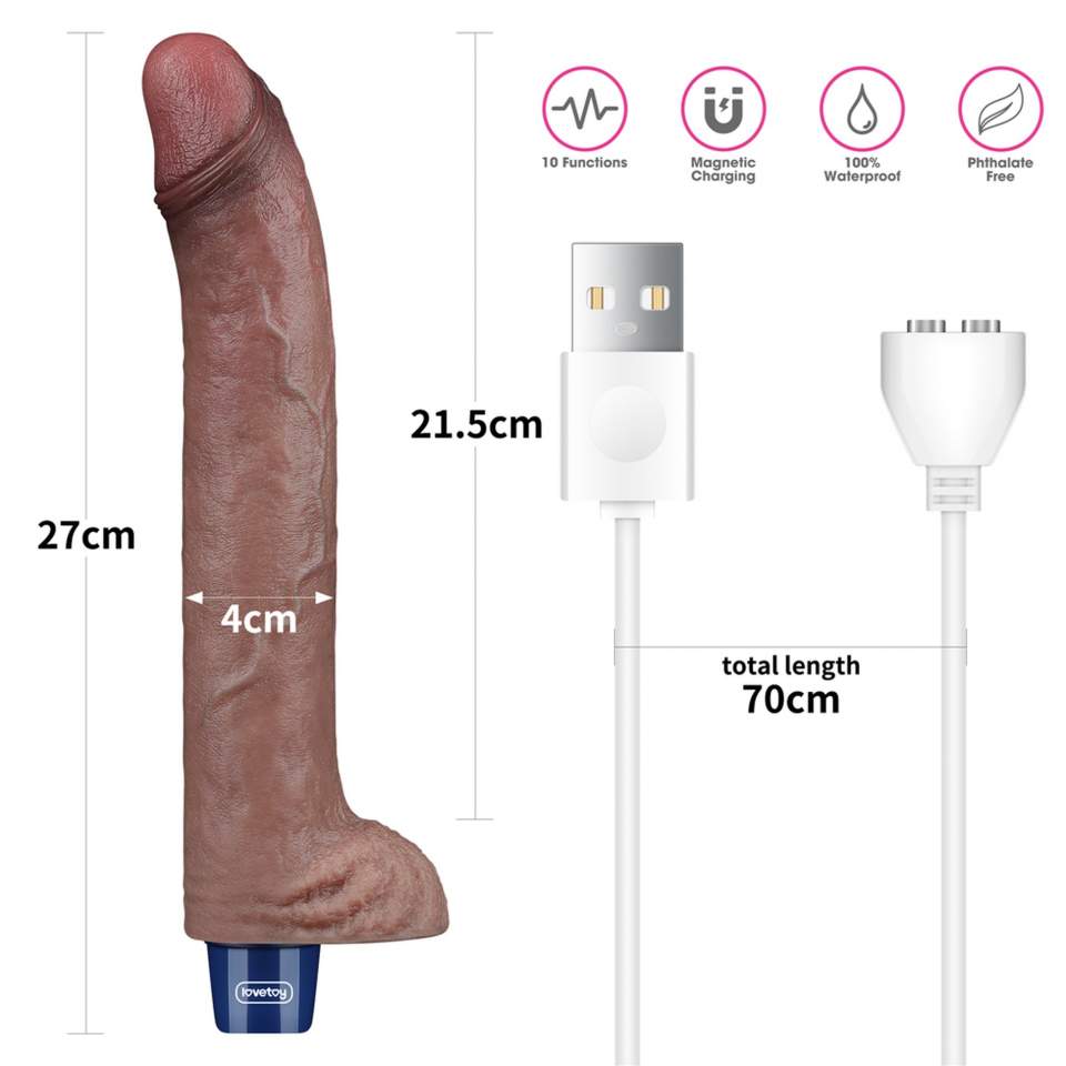Realistyczne wodoodporne silikonowe dildo: 10 trybów potężnych wibracji, ładowanie USB- 27cm