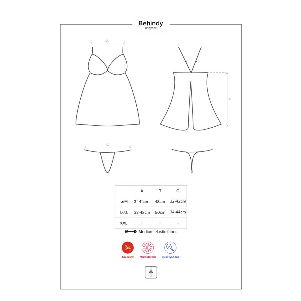 Koszulka babydoll Obsessive Behindy z odkrytym tyłem + stringi