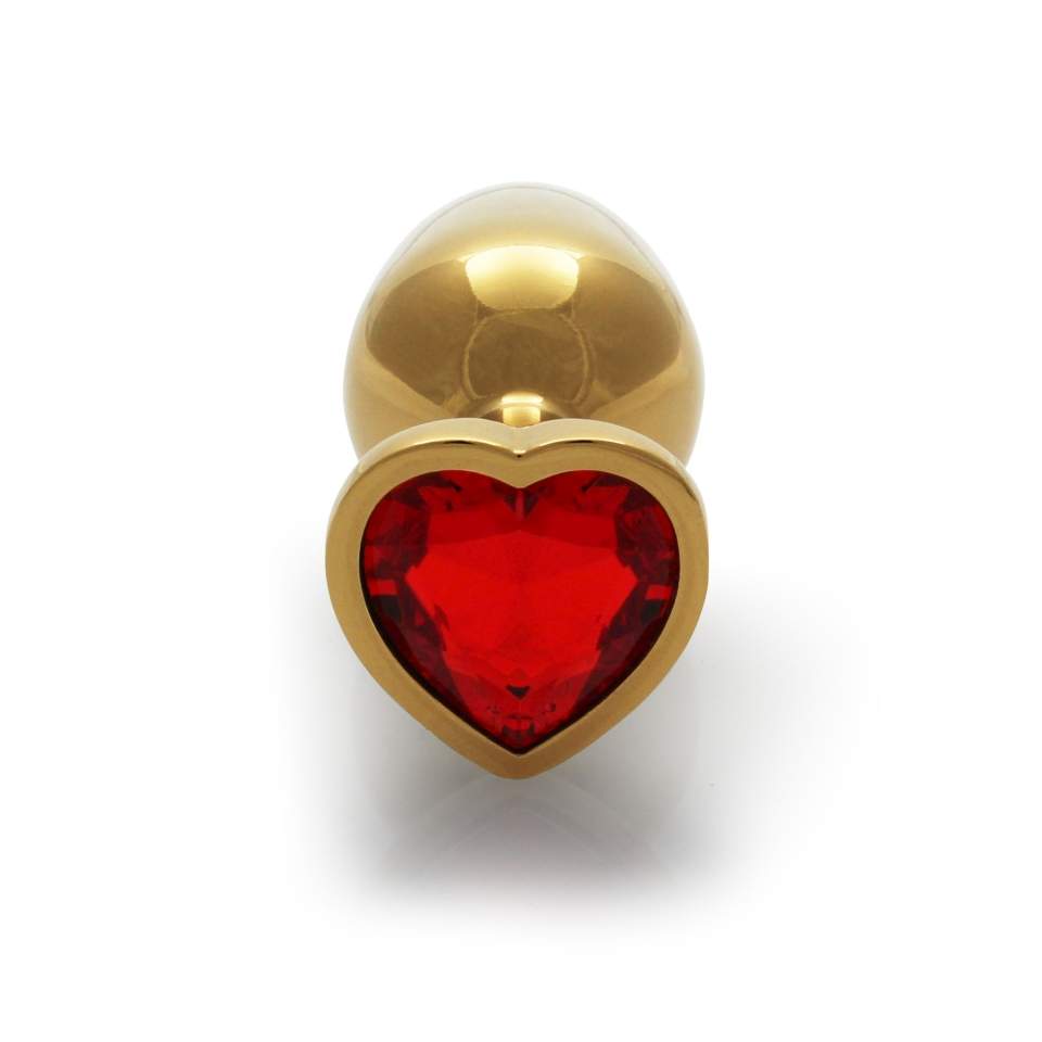 Złoty korek analny z kryształkiem w kształcie serca: średnica 2,7cm (rozmiar S)