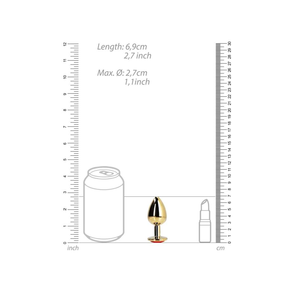 Złoty korek analny z kryształkiem w kształcie serca: średnica 2,7cm (rozmiar S)
