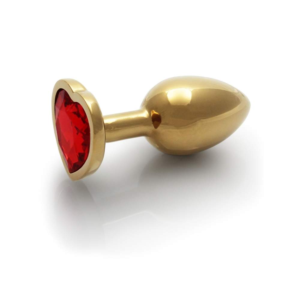 Złoty korek analny z kryształkiem w kształcie serca: średnica 4cm (rozmiar L)