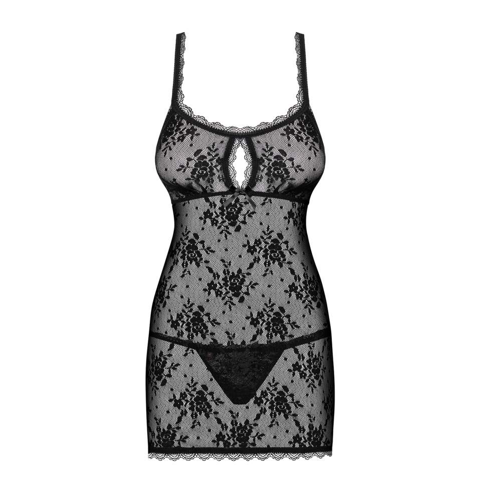 Koszulka babydoll Obsessive Behindy z odkrytym tyłem + stringi