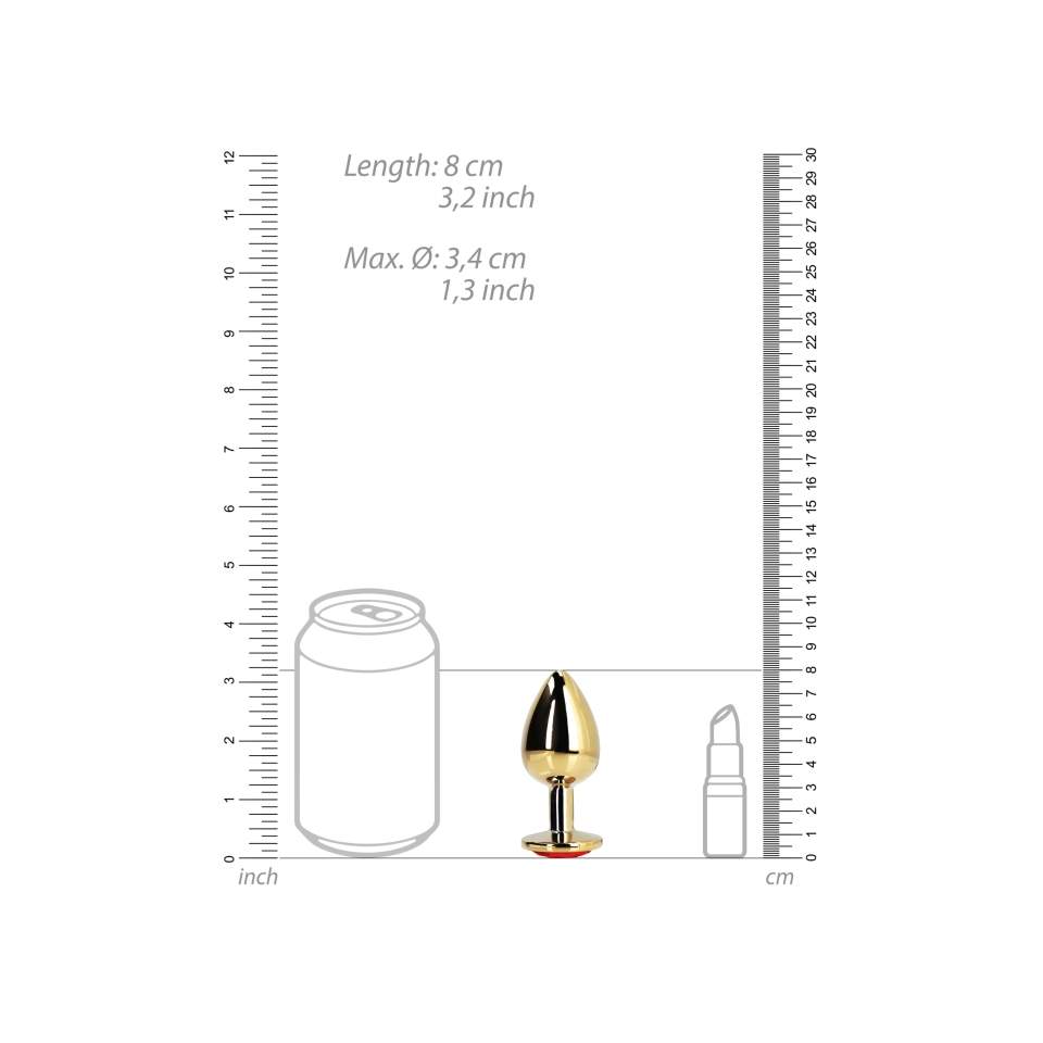 Złoty korek analny z kryształkiem w kształcie serca: średnica 3,4cm (rozmiar M)