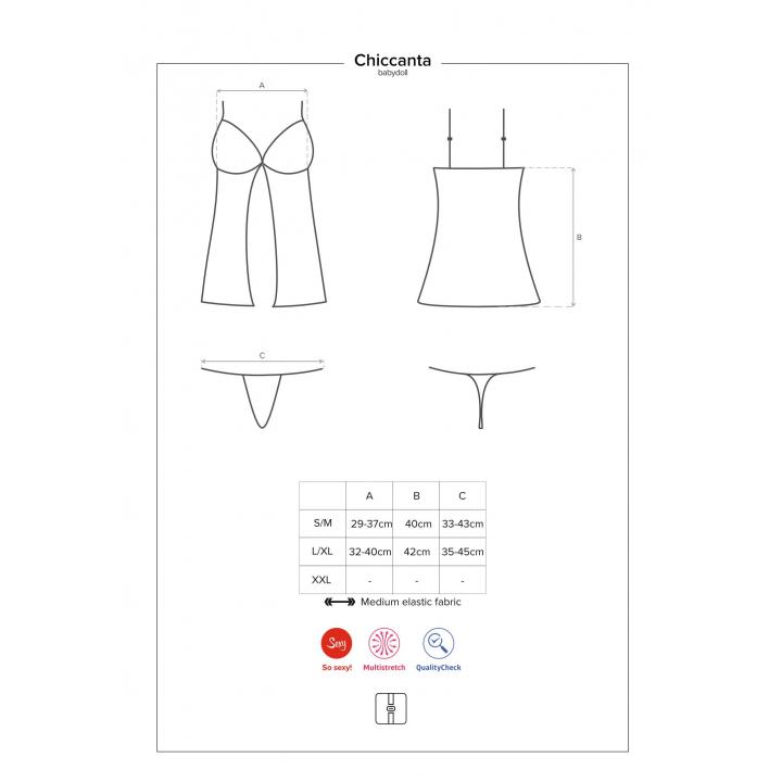 Intrygująca czarna koszulka babydoll Obsessive Chiccanta + stringi