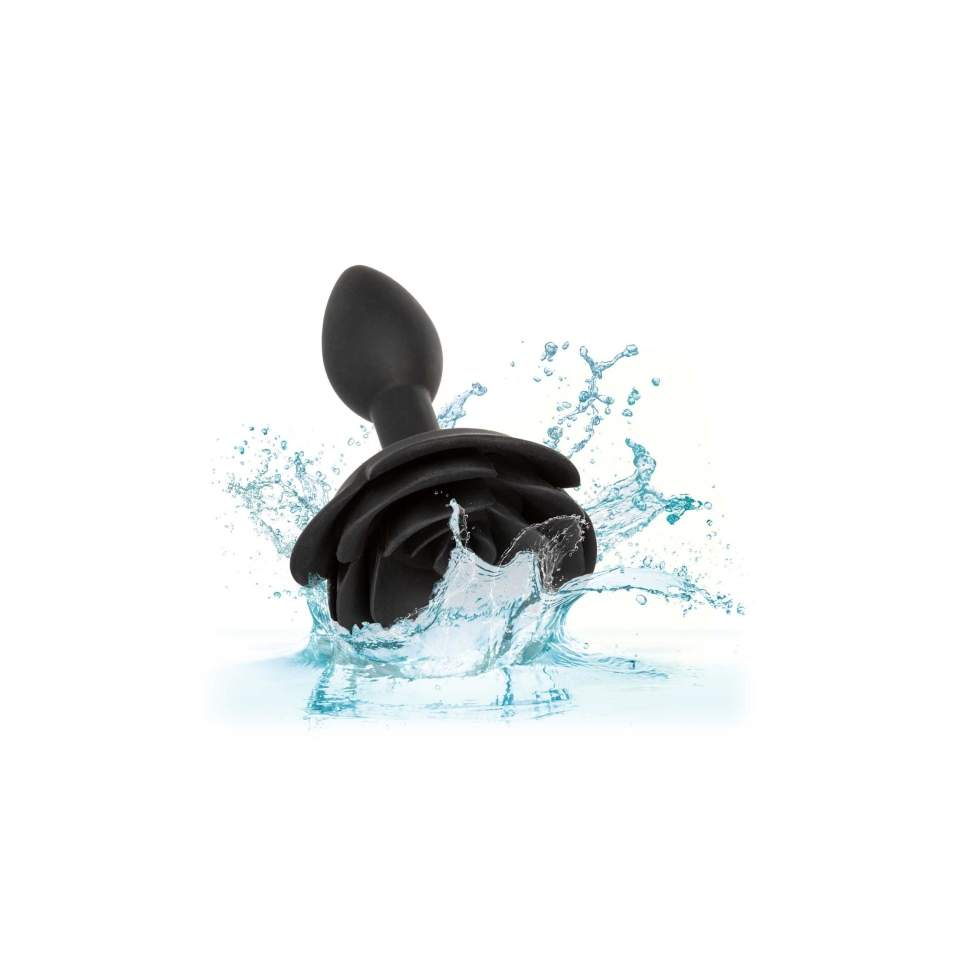 Silikonowy korek analny w kształcie róży, kolor czarny: rozmiar S