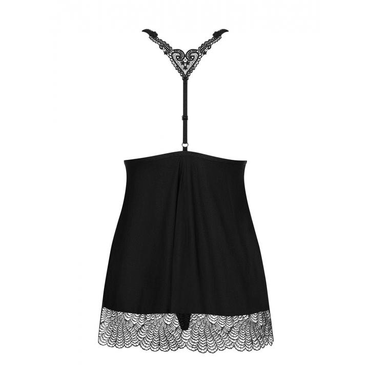Intrygująca czarna koszulka babydoll Obsessive Chiccanta + stringi