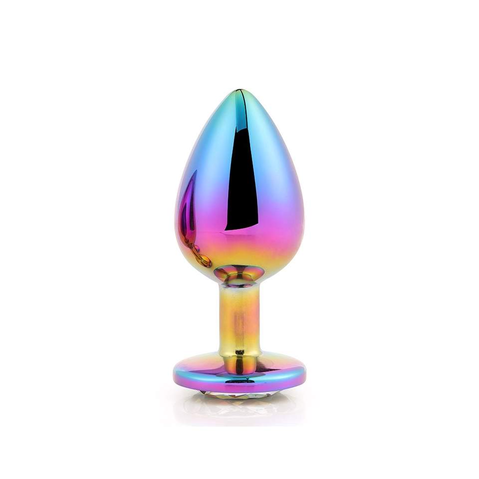 Srebrny lśniący korek analny ozdobiony eleganckim kamieniem szlachetnym: rozmiar L