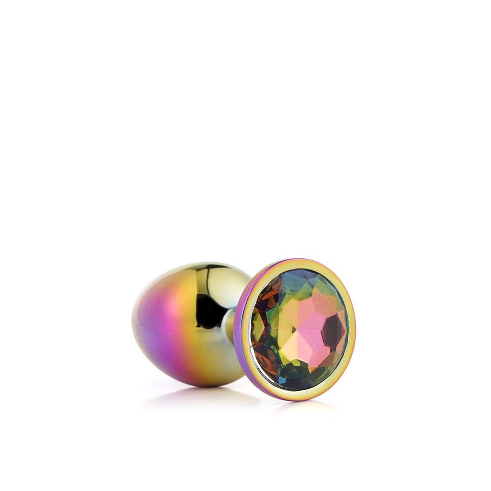 Srebrny lśniący korek analny ozdobiony eleganckim kamieniem szlachetnym: rozmiar L