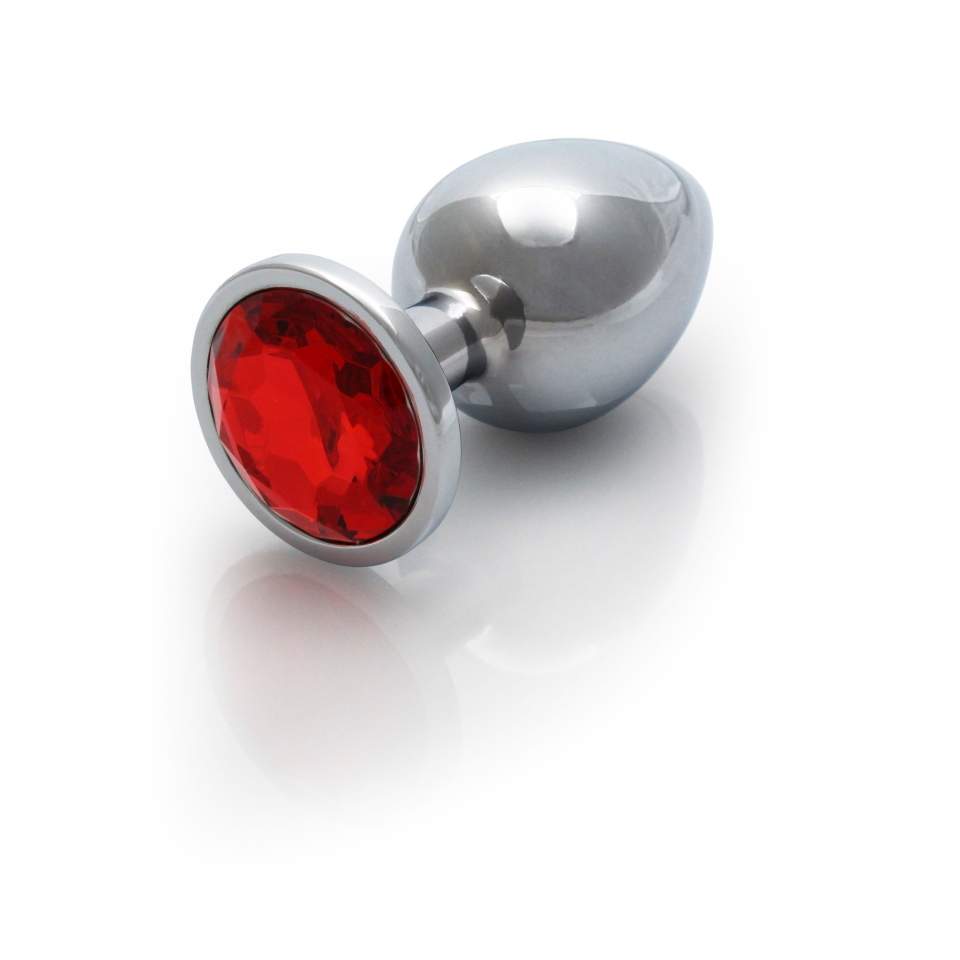 Srebrny korek analny z kryształkiem w kolorze czerwonym: średnica 3,4cm (rozmiar M)