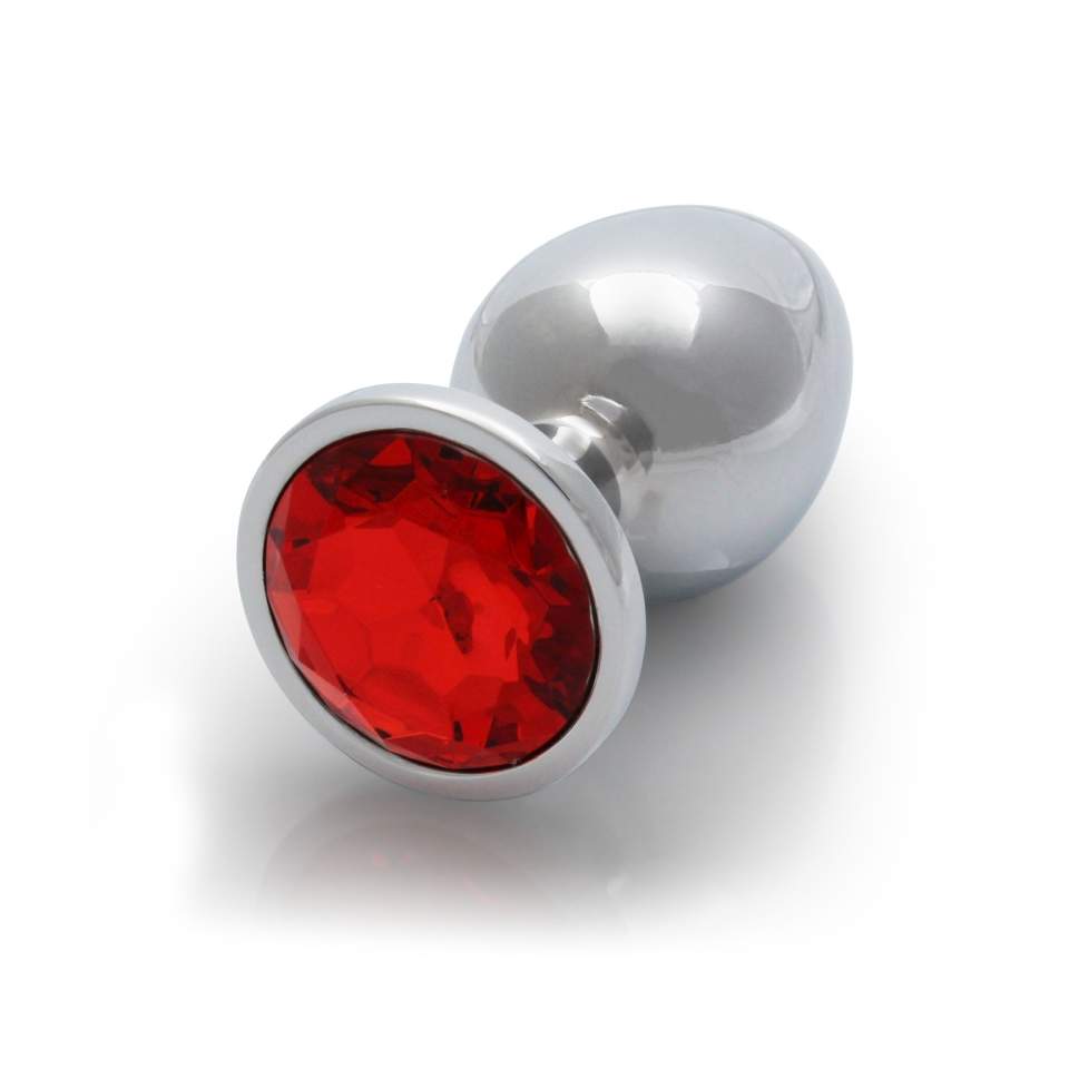 Srebrny korek analny z kryształkiem w kolorze czerwonym: średnica 3,4cm (rozmiar M)