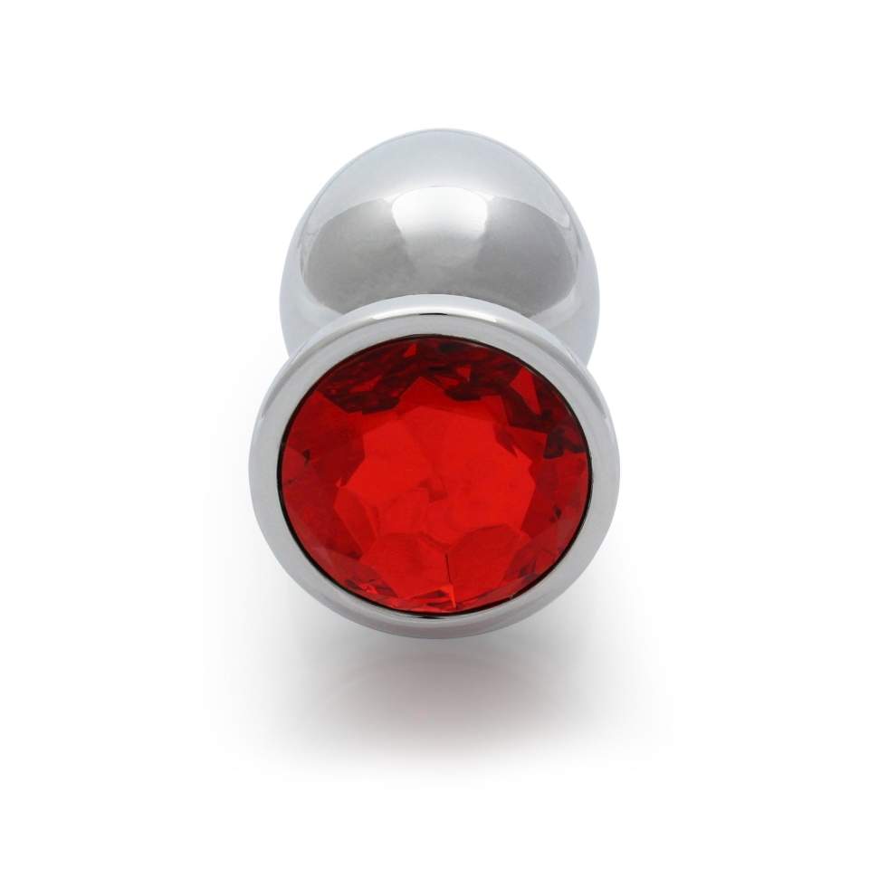 Srebrny korek analny z kryształkiem w kolorze czerwonym: średnica 3,4cm (rozmiar M)