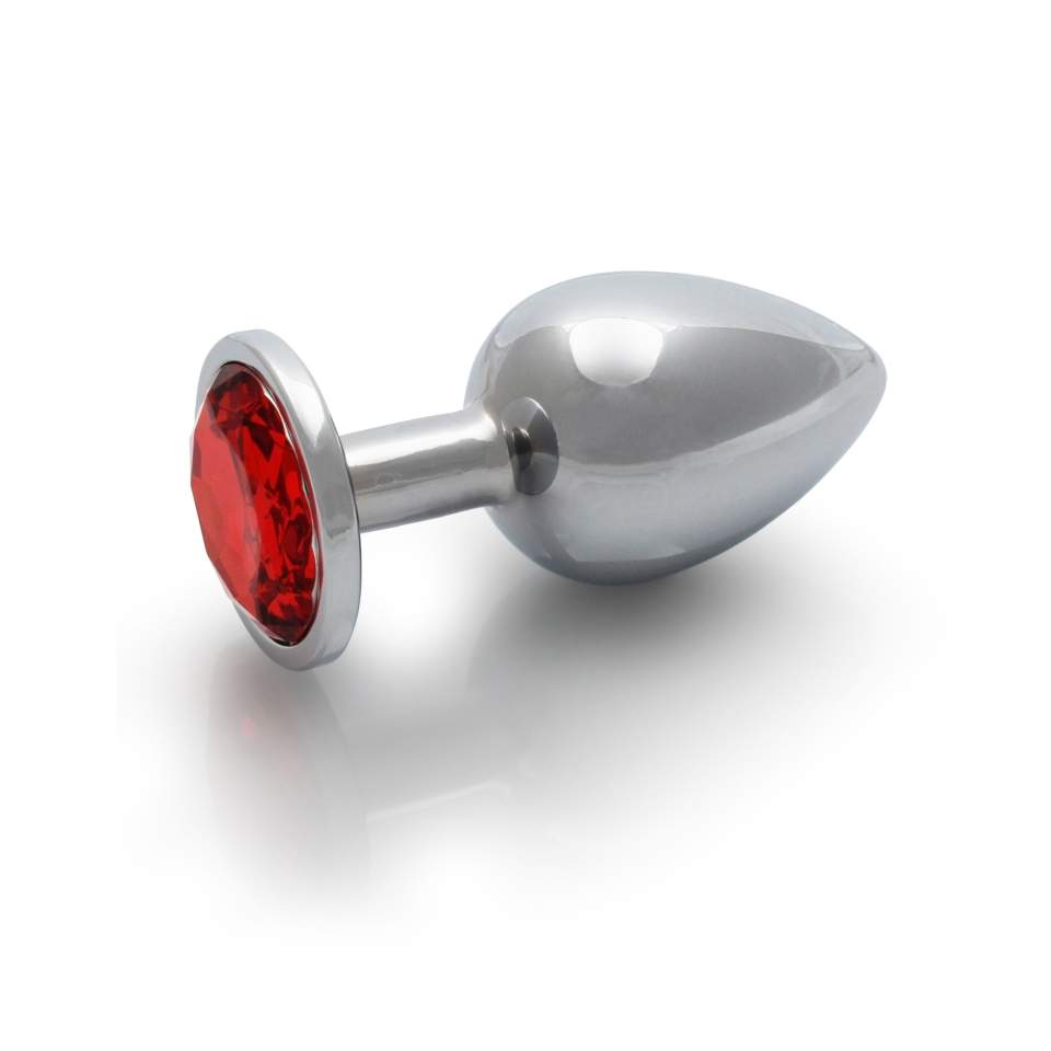 Srebrny korek analny z kryształkiem w kolorze czerwonym: średnica 3,4cm (rozmiar M)