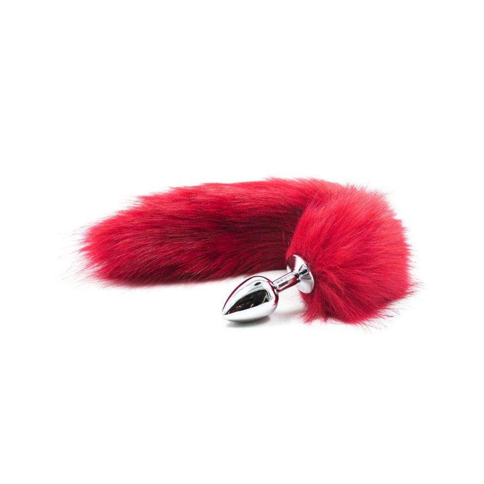 Srebrny korek analny z rudym lisiem ogonem- średnica 3cm