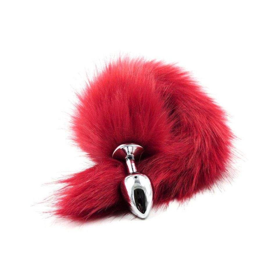 Srebrny korek analny z rudym lisiem ogonem- średnica 3cm