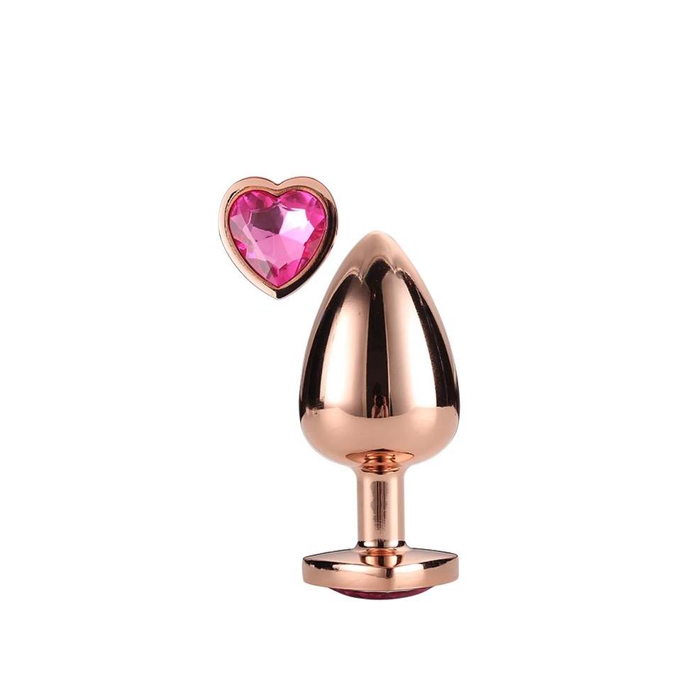 Miedziany korek analny z kryształkiem w kształcie serca: średnica 4,3cm (rozmiar L)