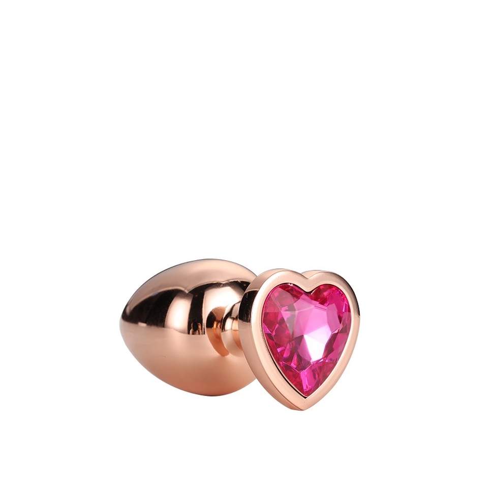 Miedziany korek analny z kryształkiem w kształcie serca: średnica 4,3cm (rozmiar L)