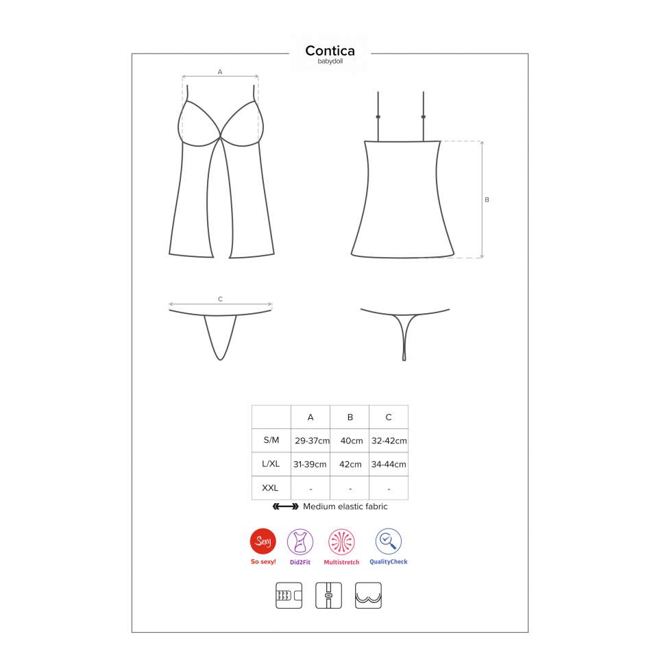 Finezyjna czarna koszulka babydoll Obsessive Contica + stringi