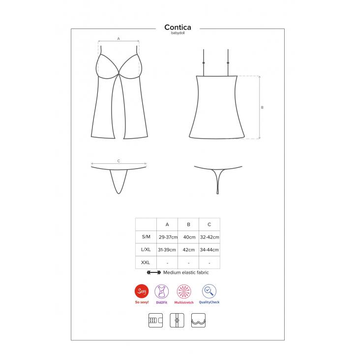 Finezyjna czarna koszulka babydoll Obsessive Contica + stringi