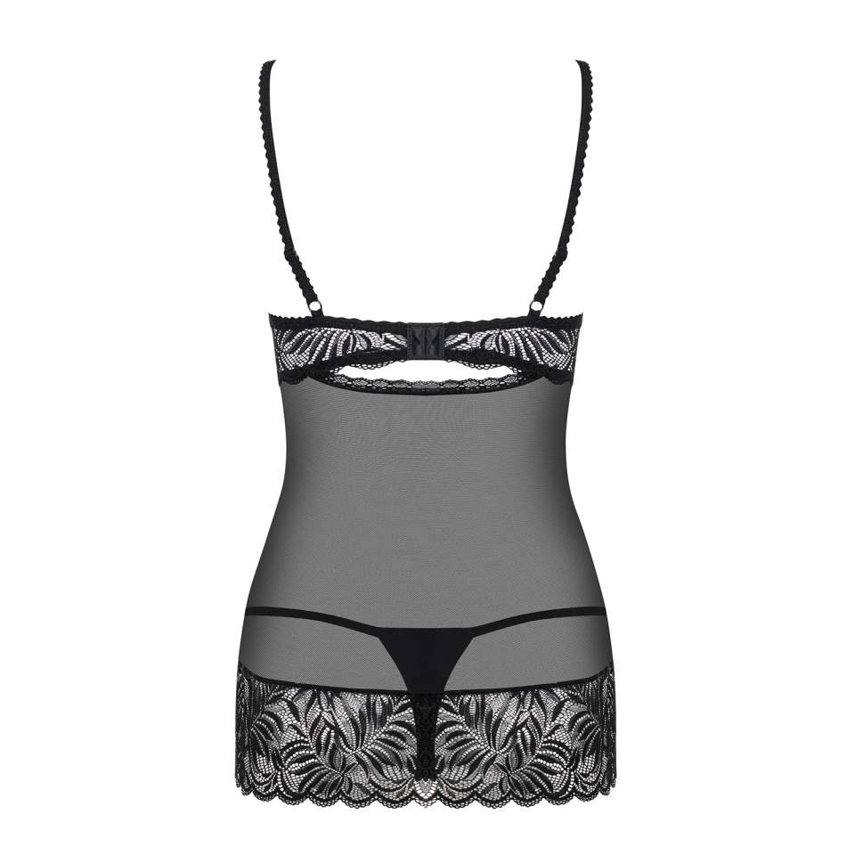 Finezyjna czarna koszulka babydoll Obsessive Contica + stringi