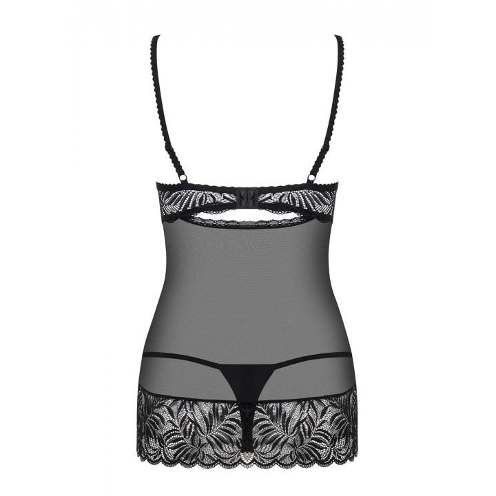 Finezyjna czarna koszulka babydoll Obsessive Contica + stringi