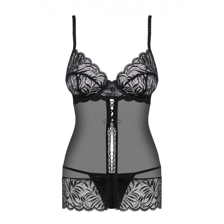 Finezyjna czarna koszulka babydoll Obsessive Contica + stringi