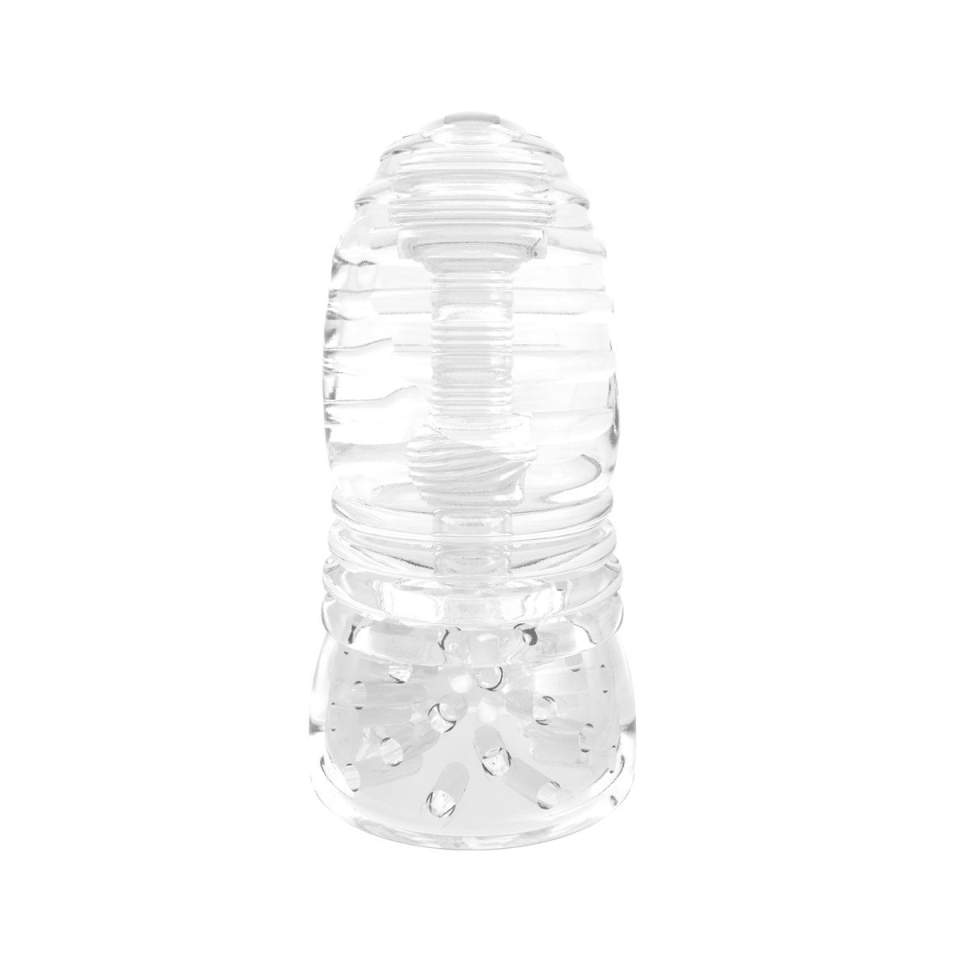 Przezroczysty masturbator z podwójnym otworem i wypustkami dla panów 