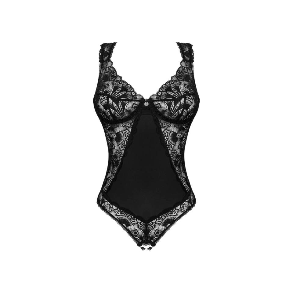 Czarne Eleganckie z dodatkiem koronki otwarte body Obssesive Donna Dream