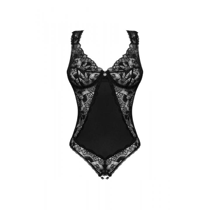 Czarne Eleganckie z dodatkiem koronki otwarte body Obssesive Donna Dream