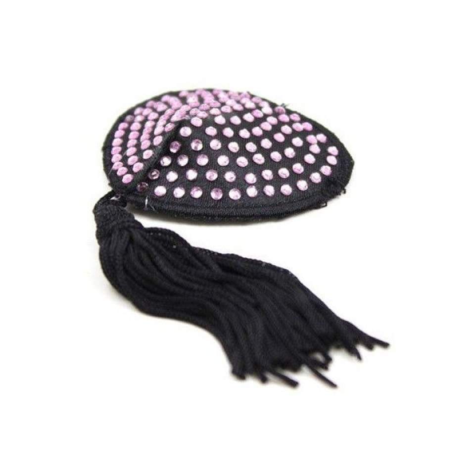 Samoprzylepne nakładki na sutki w kształcie serduszka z frędzelkami zdobione błyszczącymi kryształkami