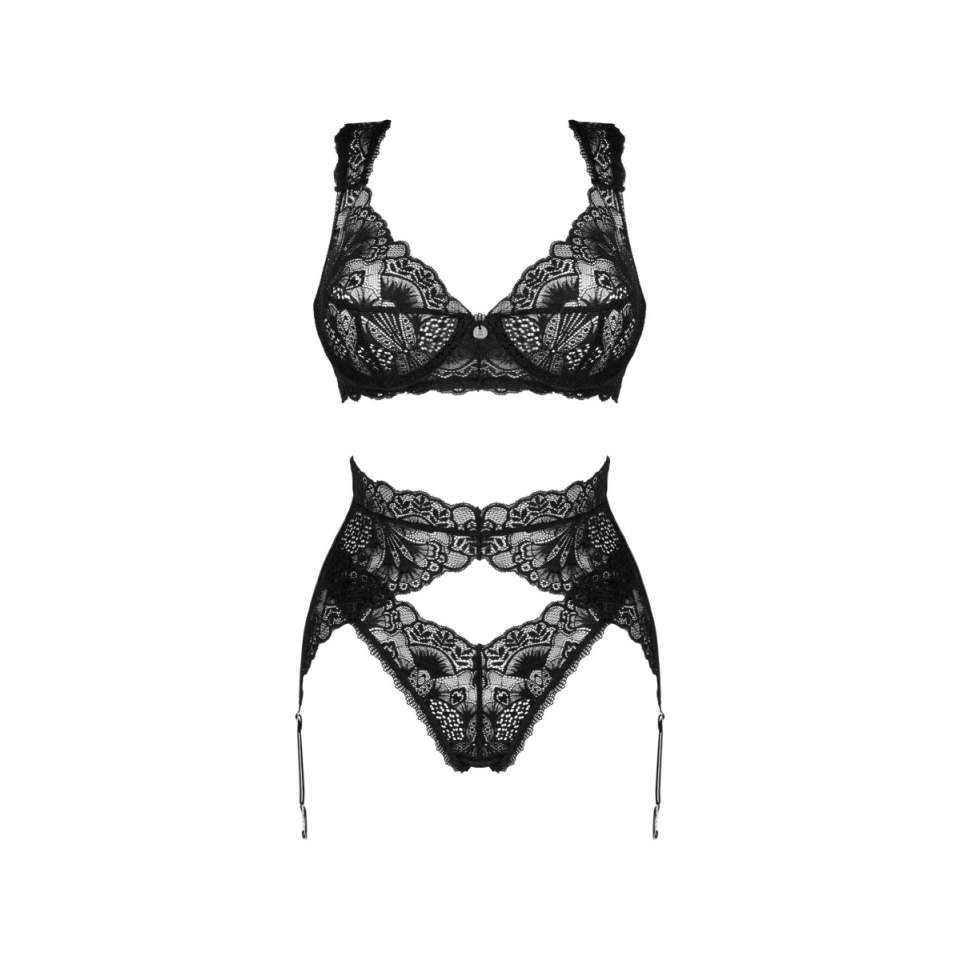 Koronkowy czarny 3-częściowy komplet marki Obsessive Donna Dream