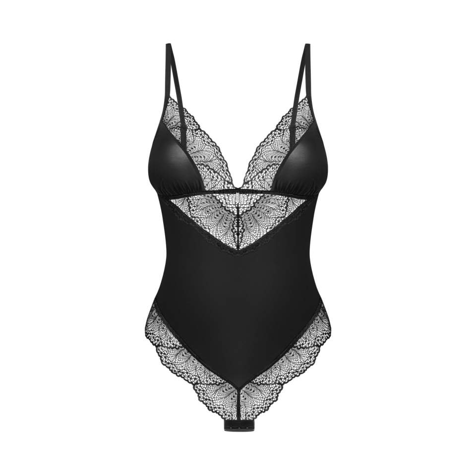 Eleganckie, czarne body z subtelnymi koronkowymi akcentami Obsessive Lobellis