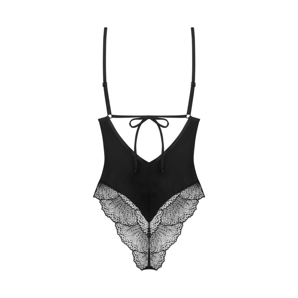 Eleganckie, czarne body z subtelnymi koronkowymi akcentami Obsessive Lobellis