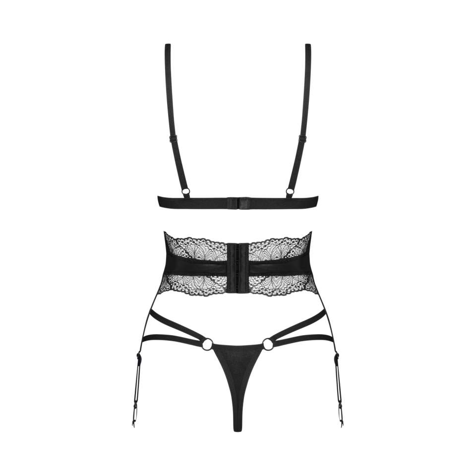 Elegancki, czarny 3-częściowy komplet z koronkowymi akcentami Obsessive Lobellis