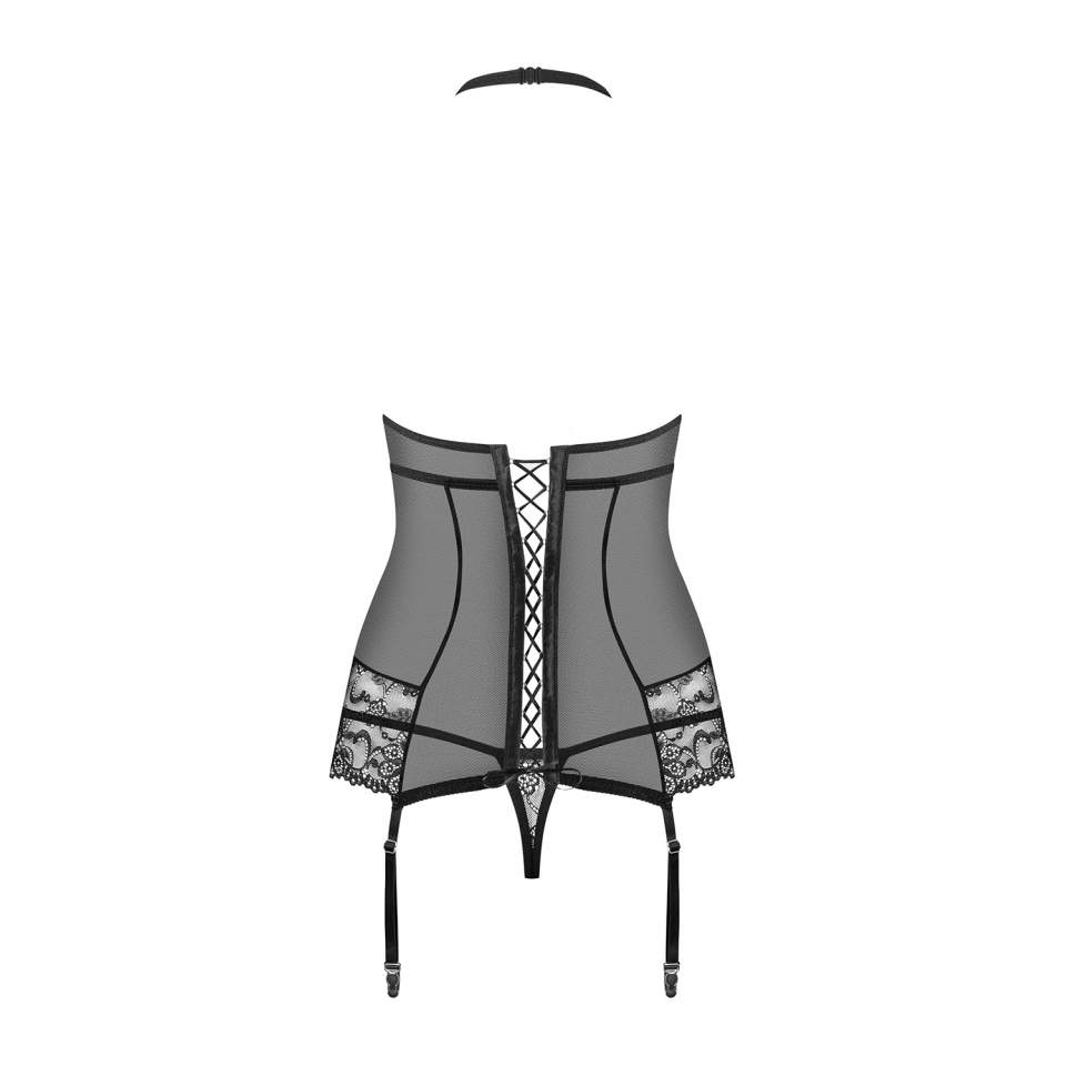Gorset Obsessive 838-COR-1 czarny ze stringami w komplecie