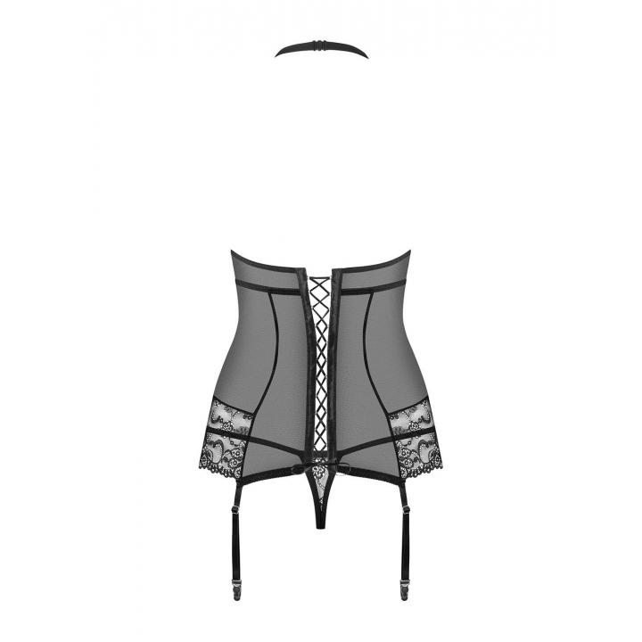 Gorset Obsessive 838-COR-1 czarny ze stringami w komplecie