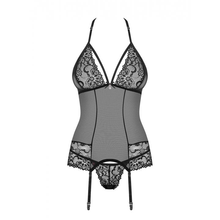 Gorset Obsessive 838-COR-1 czarny ze stringami w komplecie