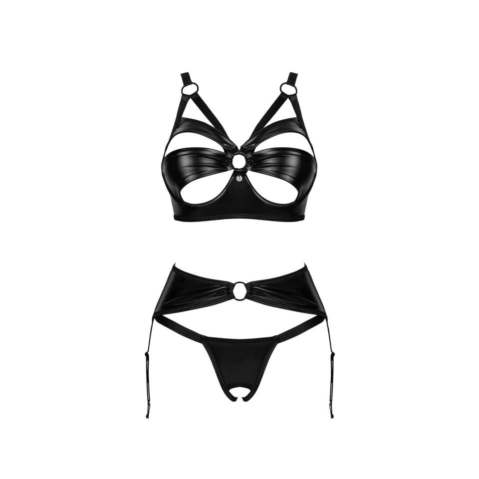 Czarny odważny i seksowny komplet otwarty 3-częściowy Obsessive Armares