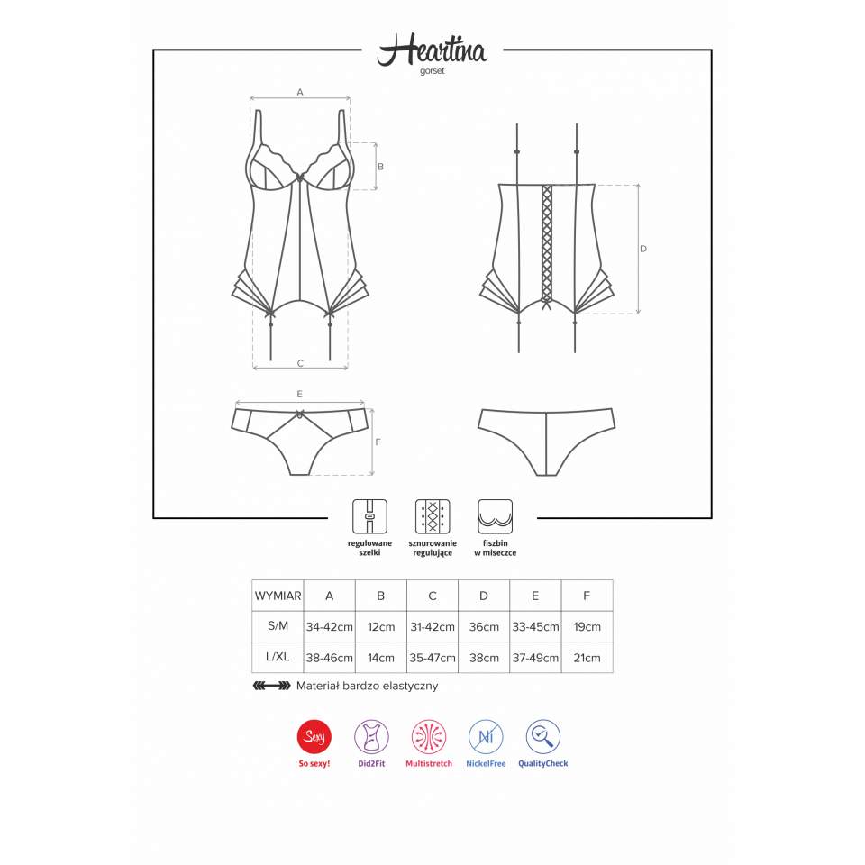 Czarny Gorset Obsessive Heartina z figami w komplecie